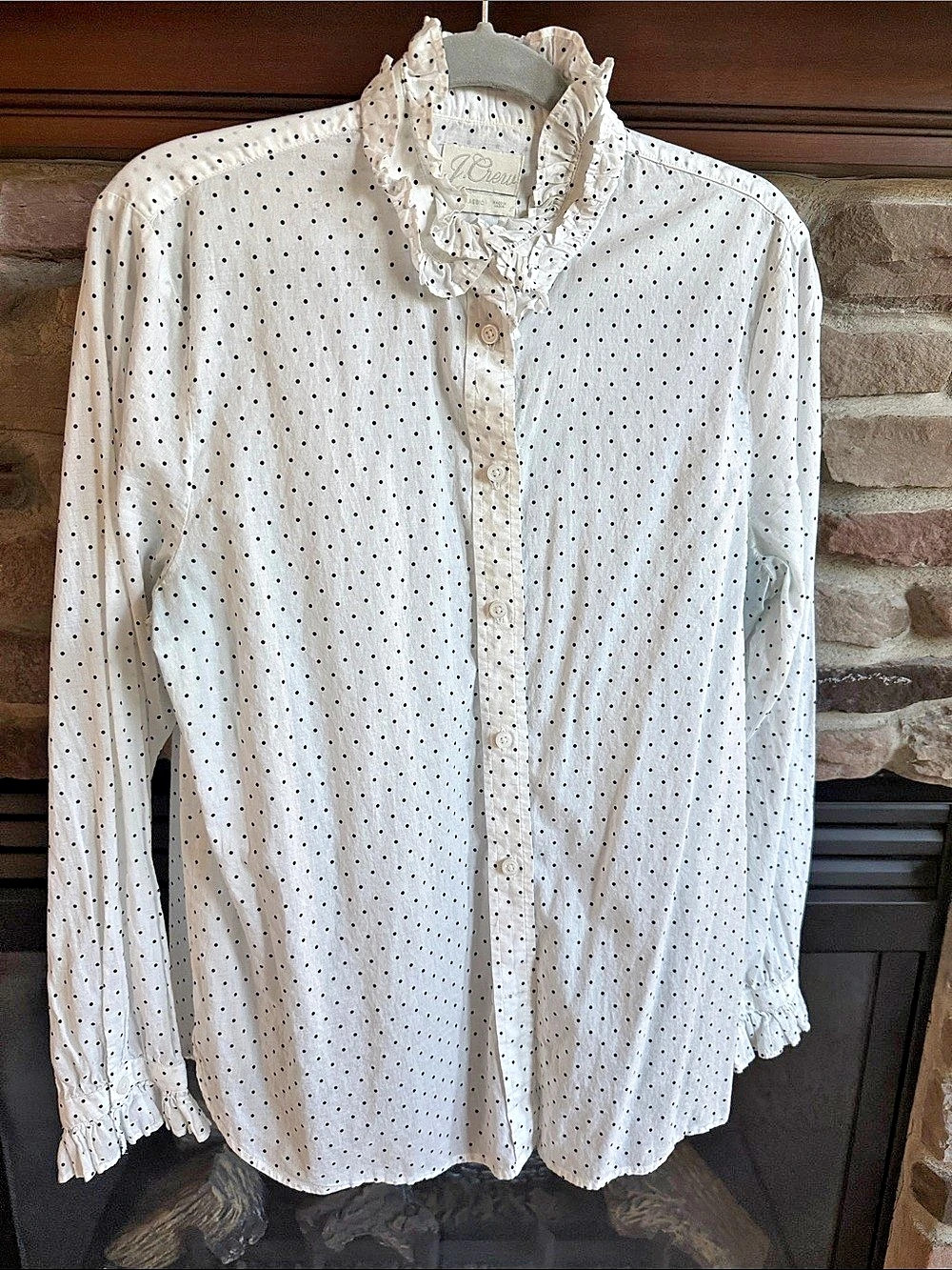 J.Crew Classic-fit ruffleneck shirt in mixed dots